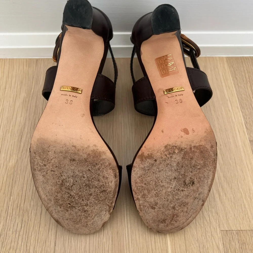 Cocoa Brown Lifford Gucci Ankle Buckle Sandal Heels [Size 8]